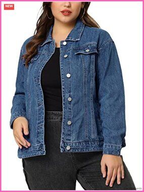 Women Plus Size Denim Jacket Button Stitching Washed